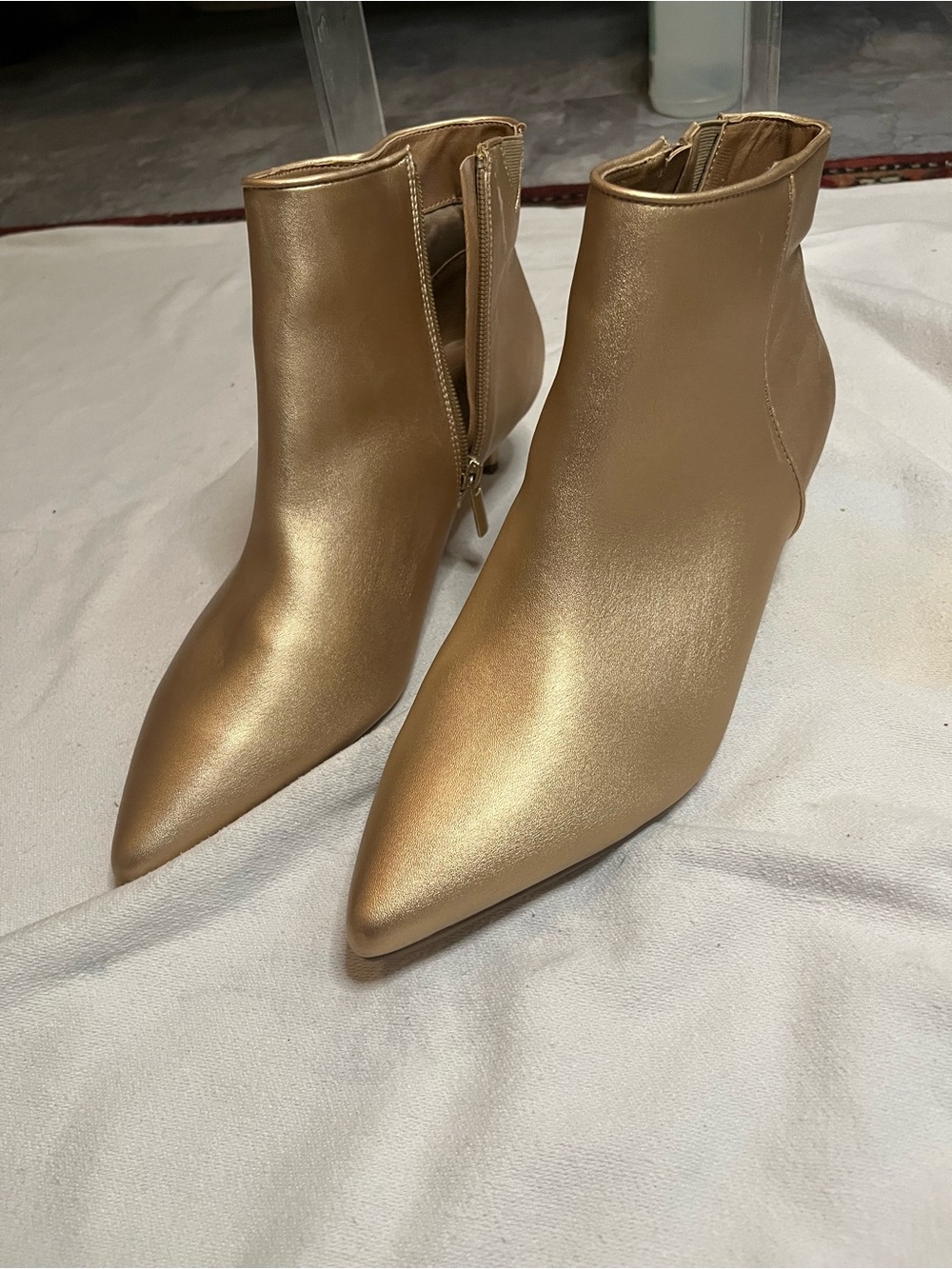 Metallic Gold Pointed-Toe Women’s Ankle Boots
